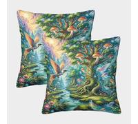 WXLWHR Housses De Coussin Dodo Oiseau Lot De 2, Dodo Forêt Rêve Taies De Coussin Polyester Déhoussables pour Canapé Salon Chambre Chaise Jardin 45x45cm