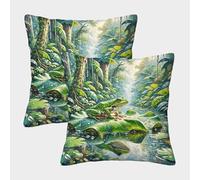 WXLWHR Housses De Coussin Grenouille Lot De 2, Grenouille Forêt Feuille Lotus Taies De Coussin Polyester Déhoussables pour Chambre, Canapé, Chaise, Lit,Jardin 40x40cm
