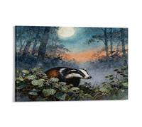 WXLWHR Tableau Sur Toile Blaireau Européen Tableau Decoration Murale Salon Moderne Buisson Image Sur Toile Pour Cuisine, Bureau, Bar, Cadeau Original 20x30inch(50x75cm)