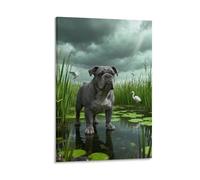 WXLWHR Tableau Sur Toile Bouledogue Anglais Tableau Decoration Murale Salon Marais Impression Sur Toile Décorations Pour Bain Salon Chambre Idée Cadeau 12x18inch(30x45cm)