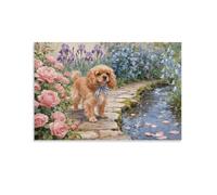 WXLWHR Tableau Sur Toile Cavalier King Charles Spaniel Tableau Decoration Murale Salon Moderne Fleur Image Sur Toile Pour Maison Bain Salon Chambre Cadeau Original 08x12inch(20x30cm)