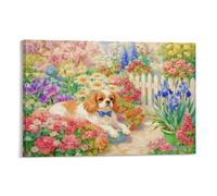 WXLWHR Tableau Sur Toile Cavalier King Charles Spaniel Tableau Decoration Murale Salon Moderne Jardin Image Sur Toile Pour Cuisine, Salon, Chambre Adulte Cadeau Original 20x30inch(50x75cm)