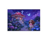 WXLWHR Tableau Sur Toile Cavalier King Charles Spaniel Tableau Decoration Murale Salon Moderne Maison Champignon Image Sur Toile Pour Maison Bain Salon Chambre Cadeau Original 20x30inch(50x75cm)