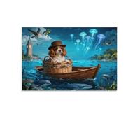 WXLWHR Tableau Sur Toile Cavalier King Charles Spaniel Tableau Decoration Murale Salon Moderne Méduse Image Sur Toile Pour Salle De Bain Bureau Cuisine Cadeau Original 08x12inch(20x30cm)
