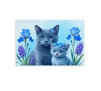WXLWHR Tableau Sur Toile Chat Bleu Russe et Chaton Tableau Decoration Murale Salon Moderne Iris Bleu Impression Sur Toile Pour Maison Bain Salon Chambre Cadeau Original 08x12inch(20x30cm)
