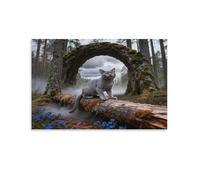 WXLWHR Tableau Sur Toile Chat Bleu Russe Peinture Sur Toile Tableau Decoration Murale Moderne Bois Maison Décorations Pour Chambre À Coucher Salon Entrée 20x30inch(50x75cm)