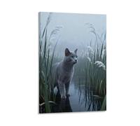 WXLWHR Tableau Sur Toile Chat Bleu Russe Tableau Decoration Murale Salon Marais Brumeux Peinture Sur Toile Déco Maison Pour Cuisine, Bureau, Bar, Cadeau Original 16x24inch(40x60cm)
