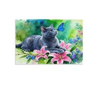 WXLWHR Tableau Sur Toile Chat Bleu Russe Tableau Decoration Murale Salon Moderne Style Aquarelle Impression Sur Toile Pour Chambre À Coucher Salon Entrée Idée Cadeau 12x18inch(30x45cm)