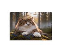 WXLWHR Tableau Sur Toile Chat des Forêts Norvégiennes Peinture Sur Toile Tableau Decoration Murale Moderne Bois Maison Décorations Pour Cuisine, Bureau, Bar, 08x12inch(20x30cm)