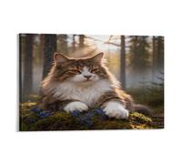 WXLWHR Tableau Sur Toile Chat des Forêts Norvégiennes Peinture Sur Toile Tableau Décoration Murale Salon Bois Déco Maison Pour Chambre Cuisine Bar 12x18inch(30x45cm)