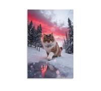 WXLWHR Tableau Sur Toile Chat des Forêts Sibériennes Tableau Decoration Murale Salon Forêt de Pins Enneigés Image Sur Toile Maison Décorations Pour Chambre Cuisine Bar Idée Cadeau 08x12inch(20x30cm)