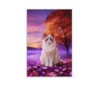 WXLWHR Tableau Sur Toile Chat Ragdoll Tableau Decoration Murale Salon Lac de Feuilles d'Érable Art Mural Sur Toile Déco Maison Pour Salon Chambre Cuisine Idée Cadeau 20x30inch(50x75cm)