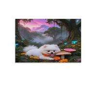 WXLWHR Tableau Sur Toile Chien Blanc Mignon Peinture Sur Toile Tableau Décoration Murale Salon Mysterious Forêt Tropicale Maison Décorations Pour Cuisine, Salon, Chambre Adulte 20x30inch(50x75cm)