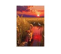 WXLWHR Tableau Sur Toile Chihuahua Tableau Decoration Murale Salon Marais de Roseaux Impression Sur Toile Décorations Pour Chambre Cuisine Bar Cadeau Original 12x18inch(30x45cm)