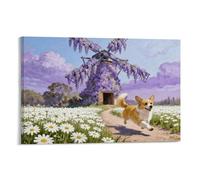 WXLWHR Tableau Sur Toile Corgi Tableau Decoration Murale Salon Moderne Purple Moulin à Vent Image Sur Toile Pour Chambre À Coucher Salon Entrée Cadeau Original 08x12inch(20x30cm)