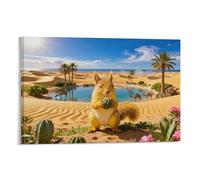 WXLWHR Tableau Sur Toile Écureuil Tableau Decoration Murale Salon Moderne Oasis Désertique Art Mural Sur Toile Maison Décorations Pour Cuisine, Bureau, Bar, Idée Cadeau 20x30inch(50x75cm)