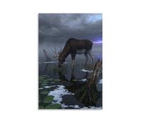 WXLWHR Tableau Sur Toile Élan Tableau Decoration Murale Salon Marais Impression Sur Toile Décorations Pour Salon Chambre Cuisine Cadeau Original 16x24inch(40x60cm)