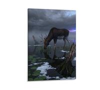 WXLWHR Tableau Sur Toile Élan Tableau Decoration Murale Salon Marais Impression Sur Toile Décorations Pour Bain Salon Chambre Idée Cadeau 08x12inch(20x30cm)