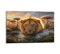 WXLWHR Tableau Sur Toile Lion Impression Sur Toile Tableau Décoratif Champignons Maison Décorations Pour Chambre, Salle De Bains, Salon 12x18inch(30x45cm)