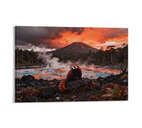 WXLWHR Tableau Sur Toile Panda Roux Tableau Decoration Murale Salon Moderne Forêt Volcanique Art Mural Sur Toile Maison Décorations Pour Cuisine, Bureau, Bar, Idée Cadeau 12x18inch(30x45cm)
