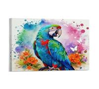 WXLWHR Tableau Sur Toile Perroquet Tableau Decoration Murale Salon Moderne Style Aquarelle Impression Sur Toile Pour Maison Bain Salon Chambre Idée Cadeau 20x30inch(50x75cm)