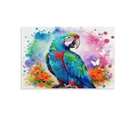 WXLWHR Tableau Sur Toile Perroquet Tableau Decoration Murale Salon Moderne Style Aquarelle Impression Sur Toile Pour Salle De Bain Bureau Cuisine Idée Cadeau 08x12inch(20x30cm)