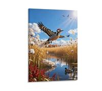 WXLWHR Tableau Sur Toile Pic Épeiche Tableau Decoration Murale Salon Marais de Roseaux Impression Sur Toile Décorations Pour Pour Chambre Studio De Yoga Idée Cadeau 08x12inch(20x30cm)