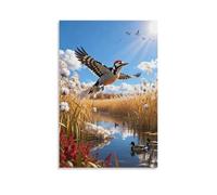 WXLWHR Tableau Sur Toile Pic Épeiche Tableau Decoration Murale Salon Marais de Roseaux Peinture Sur Toile Déco Maison Pour Cuisine, Bureau, Bar, Cadeau Original 16x24inch(40x60cm)