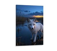 WXLWHR Tableau Sur Toile Renard Blanc Tableau Decoration Murale Salon Marais du Crépuscule Impression Sur Toile Décorations Pour Bain Salon Chambre Cadeau Original 20x30inch(50x75cm)