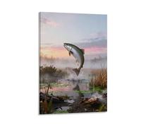 WXLWHR Tableau Sur Toile Saumon Tableau Decoration Murale Salon Marais Matinal Impression Sur Toile Déco Maison Pour Maison Bain Salon Chambre Idée Cadeau 20x30inch(50x75cm)