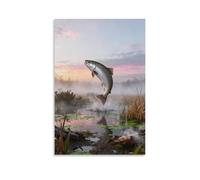 WXLWHR Tableau Sur Toile Saumon Tableau Decoration Murale Salon Marais Matinal Impression Sur Toile Maison Décorations Pour Cuisine, Bureau, Bar, Cadeau Original 20x30inch(50x75cm)