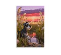 WXLWHR Tableau Sur Toile Schnauzer Tableau Decoration Murale Salon Marais de Coucher de Soleil Impression Sur Toile Décorations Pour Salle De Bain Bureau Cuisine Idée Cadeau 20x30inch(50x75cm)
