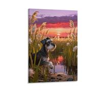 WXLWHR Tableau Sur Toile Schnauzer Tableau Decoration Murale Salon Marais de Coucher de Soleil Peinture Sur Toile Déco Maison Pour Cuisine, Bureau, Bar, Cadeau Original 16x24inch(40x60cm)