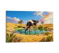 WXLWHR Tableau Sur Toile Vache Tableau Decoration Murale Salon Moderne Oasis Désertique Art Mural Sur Toile Maison Décorations Pour Chambre À Coucher Salon Entrée Cadeau Original 20x30inch(50x75cm)