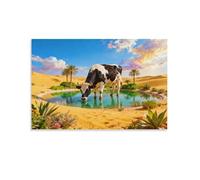 WXLWHR Tableau Sur Toile Vache Tableau Decoration Murale Salon Moderne Oasis Désertique Art Mural Sur Toile Déco Maison Pour Bain Salon Chambre Restaurant Cadeau Original 20x30inch(50x75cm)