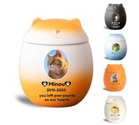 WXMYOZR Petite urne funéraire personnalisée en Forme de Chat pour Cendres, Mini urne funéraire décorative en céramique personnalisée pour Cendres de Chat,Orange White,Big