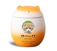 WXMYOZR Urnes d'animaux pour Les Cendres de Chats Personnalisées, Urne de Chat pour Les Cendres, Urnes de crémation en céramique pour Les Cendres d'animaux de Compagnie,Orange White,Little