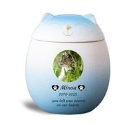WXMYOZR Urnes d'animaux pour Les Cendres de Chats Personnalisées, Urne de Chat pour Les Cendres, Urnes de crémation en céramique pour Les Cendres d'animaux de Compagnie,Blue White,Little