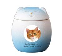 WXMYOZR Urnes d'animaux pour Les Cendres de Chats - Urne de Chat personnalisée pour Les Cendres Urnes de crémation pour Animaux de Compagnie Urnes commémoratives du Chat,Blue White,Big