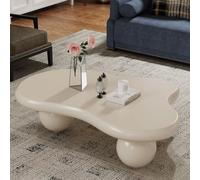 Wxnnx 117 cm Table Basse Cloud Blanc | MDF épais, 3 pieds, style mid-century - Table de salon ronde pour appartement, petits espaces, salon - Montage facile
