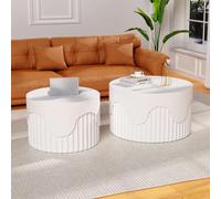 Wxnnx Modern Round Nesting End Table Set for Living Room, Round Mid-Century Nesting Tables with Solid Wood Veneered, Wooden Fluted Circle Center Table for Apartment Small Space