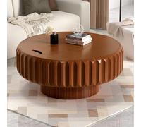Wxnnx Table Basse Ronde avec Rangement - Style Mid-Century Modern, en Bois cannelé avec Couvercle dissimulé - Table d'appoint Circulaire idéale pour Salon, Appartement et Petits espaces.