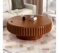 Wxnnx Table Basse Ronde avec Rangement - Style Mid-Century Modern, en Bois cannelé avec Couvercle dissimulé - Table d'appoint Circulaire idéale pour Salon, Appartement et Petits espaces.
