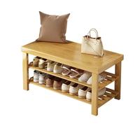 WXPGFEQ Banc à Chaussures en Bambou à 3 Niveaux et étagère avec Tabouret sculpté Rangement à Chaussures élégant pour l'entrée, Le Salon et Le Couloir Dimensions du Bois : 69 x 27 x 45 cm