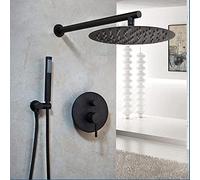 WXPGFEQ Ensemble de Douche Comprenant Une Pomme de Douche Ultra-Mince Noire de 20 cm (8 Pouces) fixée au Mur, Un Robinet Effet Pluie et Une douchette.