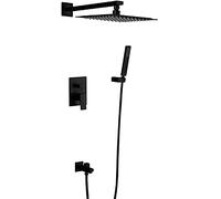 WXPGFEQ Ensemble de Douche encastré avec robinetterie réglable, pommeau de Douche monocommande, douchette et Bec de Baignoire, boîtier encastré, chromé, 20 cm, chromé, Noir - 25 cm