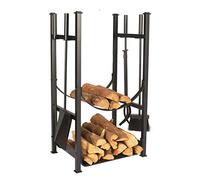 WXPGFEQ Ensemble de Rangement pour bûches de Chauffage, Support à bûches extérieur, Support à bûches intérieur en métal Robuste en Acier, Outils de cheminée, Supports à bûches Noirs.