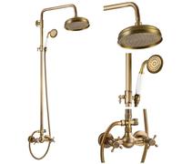 WXPGFEQ Ensemble de robinetterie de Douche Murale (Ensemble de robinetterie de Douche apparente en Laiton Antique Vintage avec pommeau de Douche Effet Pluie de 8 Pouces et robinetterie de Douche à d