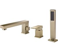WXPGFEQ Mitigeur de Baignoire 3 Trous avec douchette, Ensemble pommeau et Flexible de Douche, Robinet de Baignoire pour Salle de Bain, doré, Trois Trous
