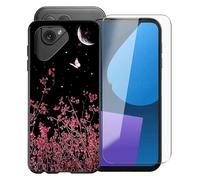 WXPPJ Coque + Verre trempé Film Protection pour Fairphone 5 (6.46"), Noir Silicone TPU Housse Etui Bumper Case et Protection Ecran pour Fairphone 5 - Rouge Tardif